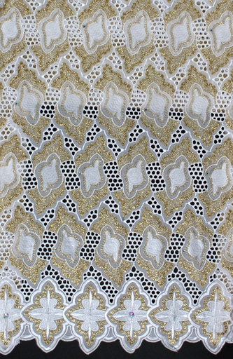 [ST11140-6436-White/Gold-2-Shadow] Voile lace