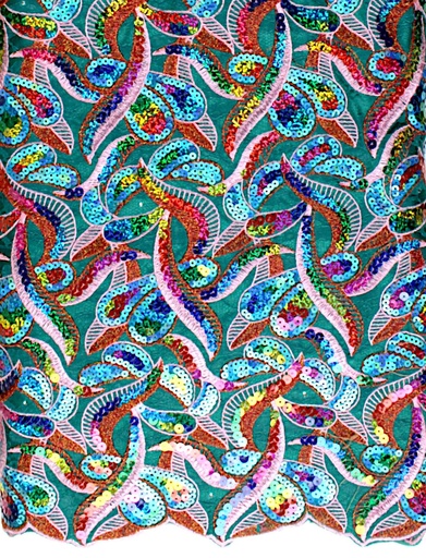 [FT1018-600489S-Darkgreen-101-Filtex] Embroidered Allover With Sequin & Strass (with stones)