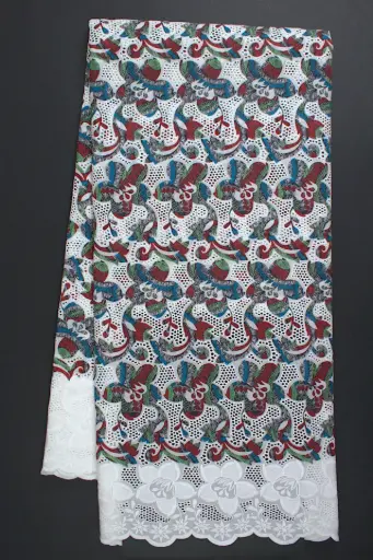 [FT1007-655430-White/red-blue-101-Filtex] Embroidered printed Voile 